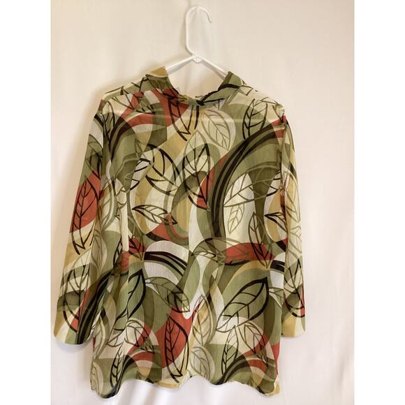 Alfred Dunner Sheer Leaf Print Blouse Women’s 16W Button-Up, Lightweight & Breez - Picture 3 of 7